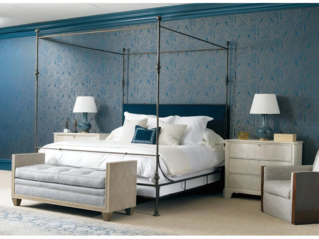 Tuscan Upholstered King Poster Bed with Iron Frame