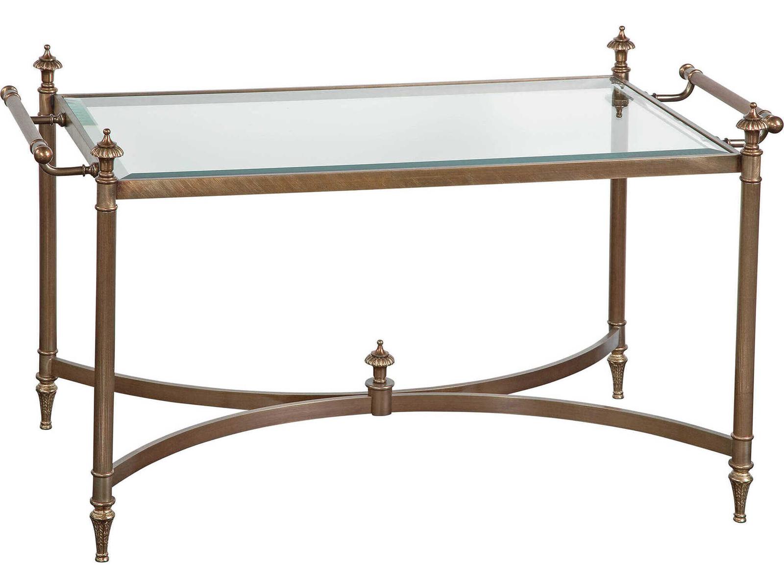 Asher Rectangular Glass Antiqued Cast Brass Coffee Table