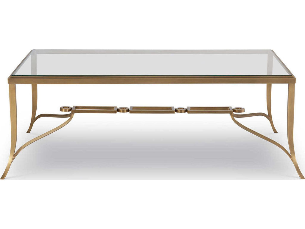Cortona Rectangular Glass Antiqued Brass Cocktail Table