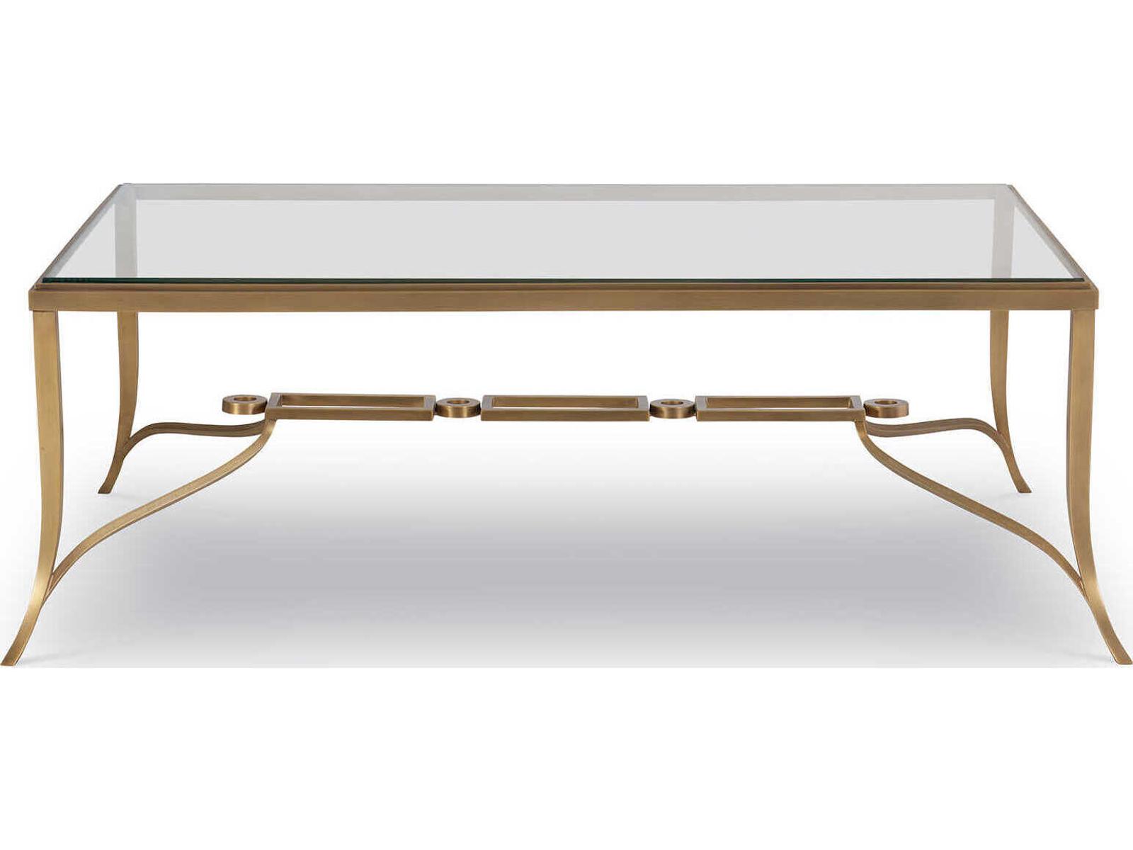 Cortona Rectangular Glass Antiqued Brass Cocktail Table