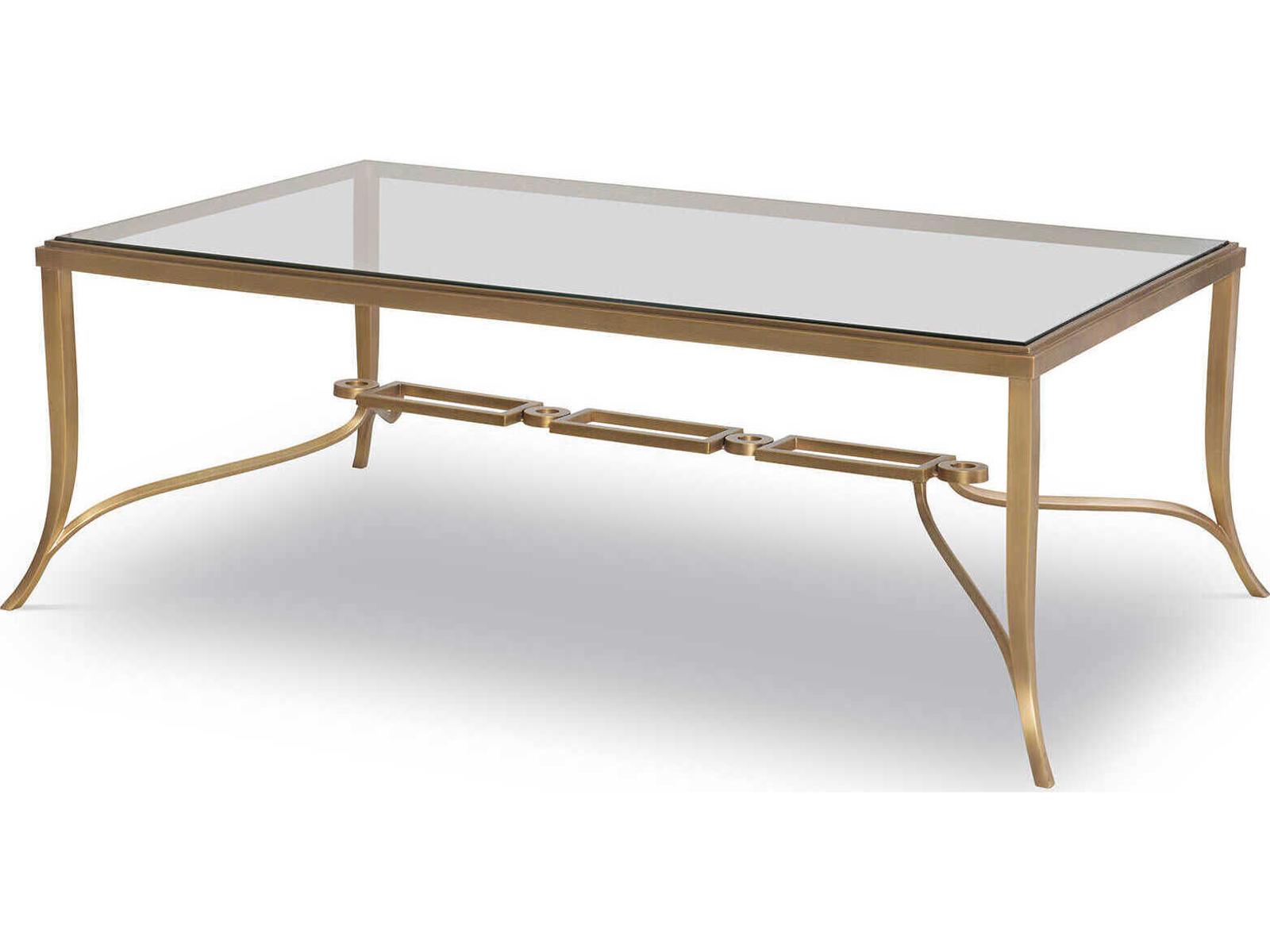 Cortona Rectangular Glass Antiqued Brass Cocktail Table