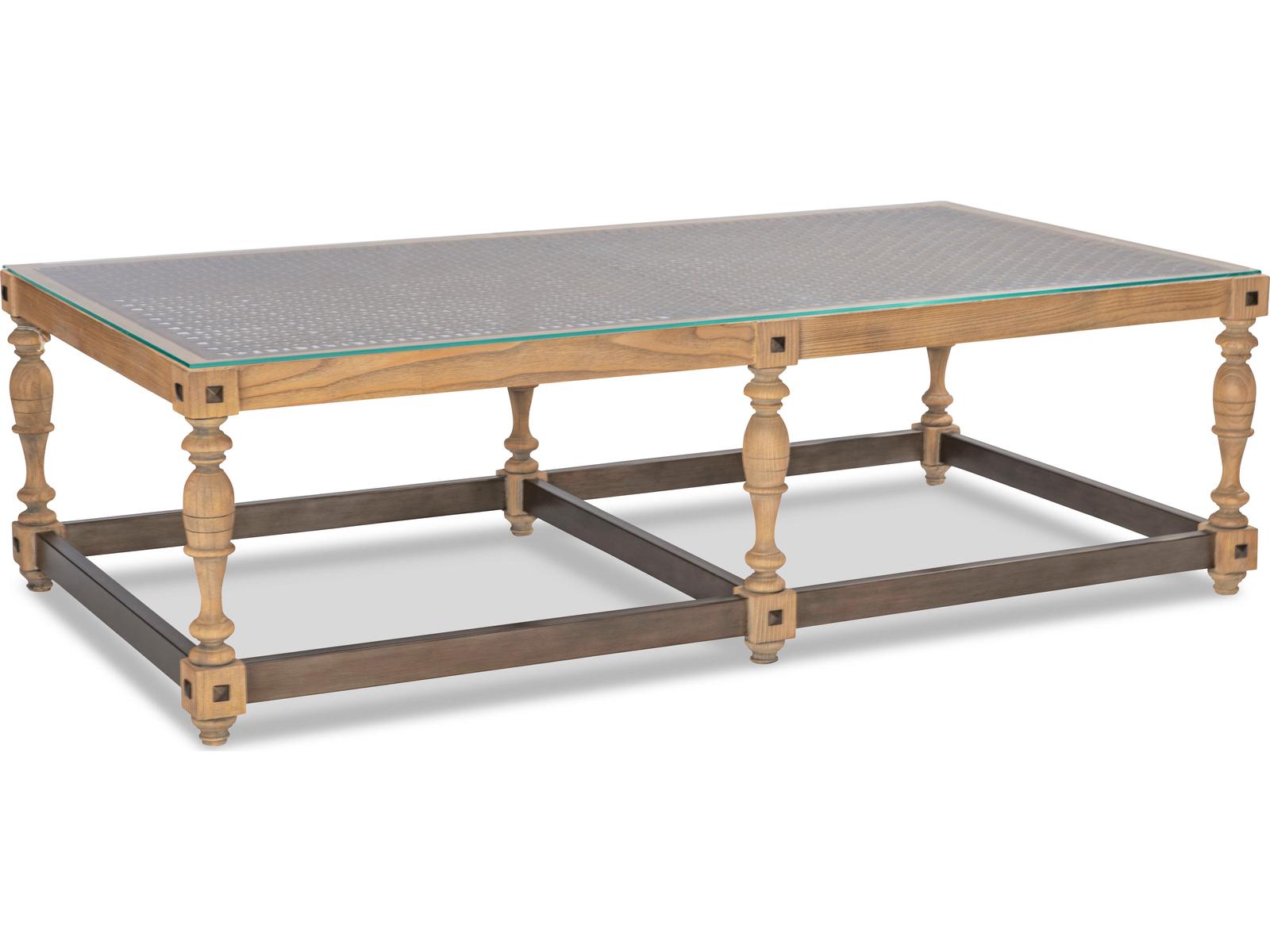 Riempie Rectangular Glass Coffee Table with Wood and Metal Base