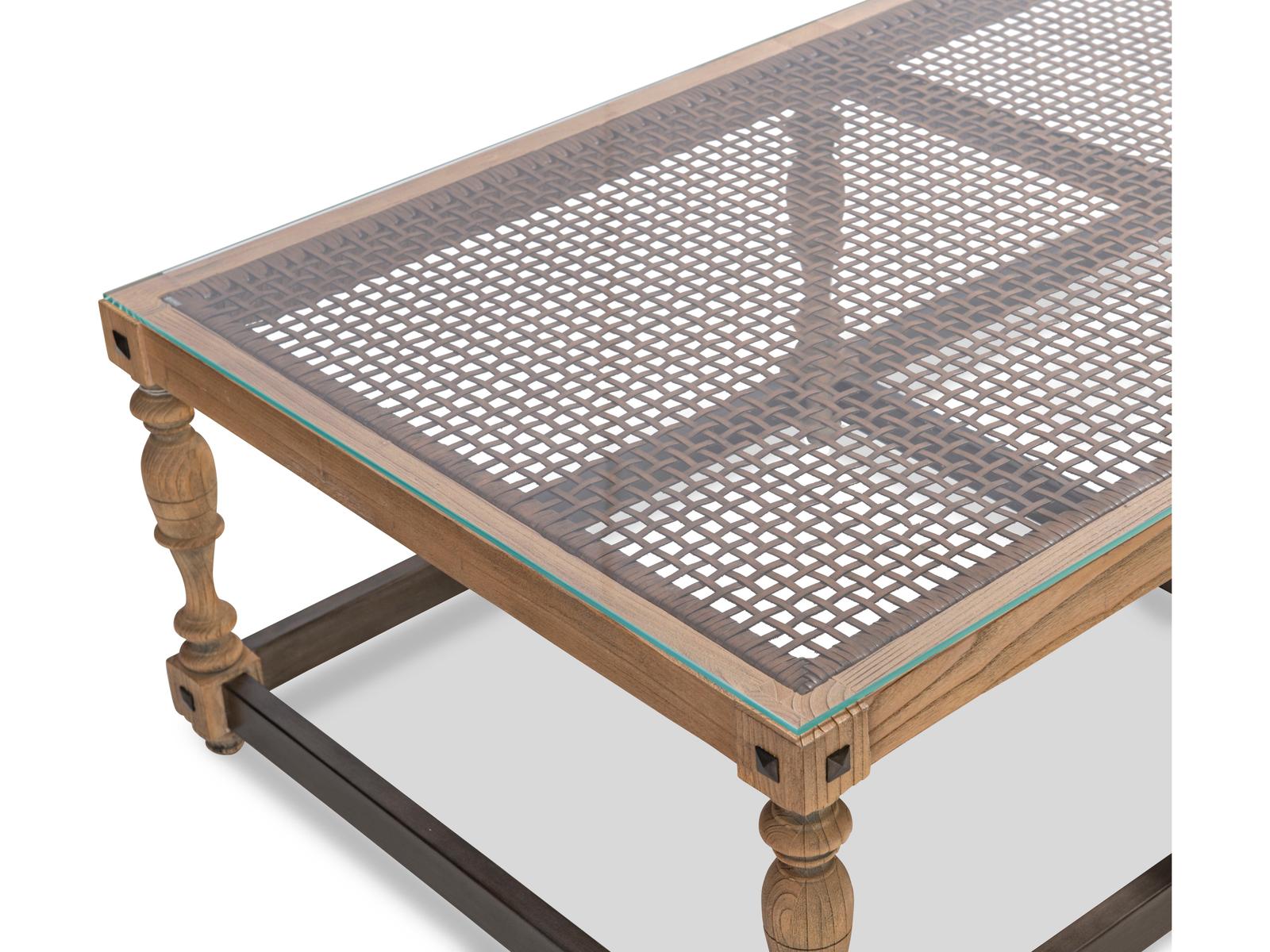 Riempie Rectangular Glass Coffee Table with Wood and Metal Base