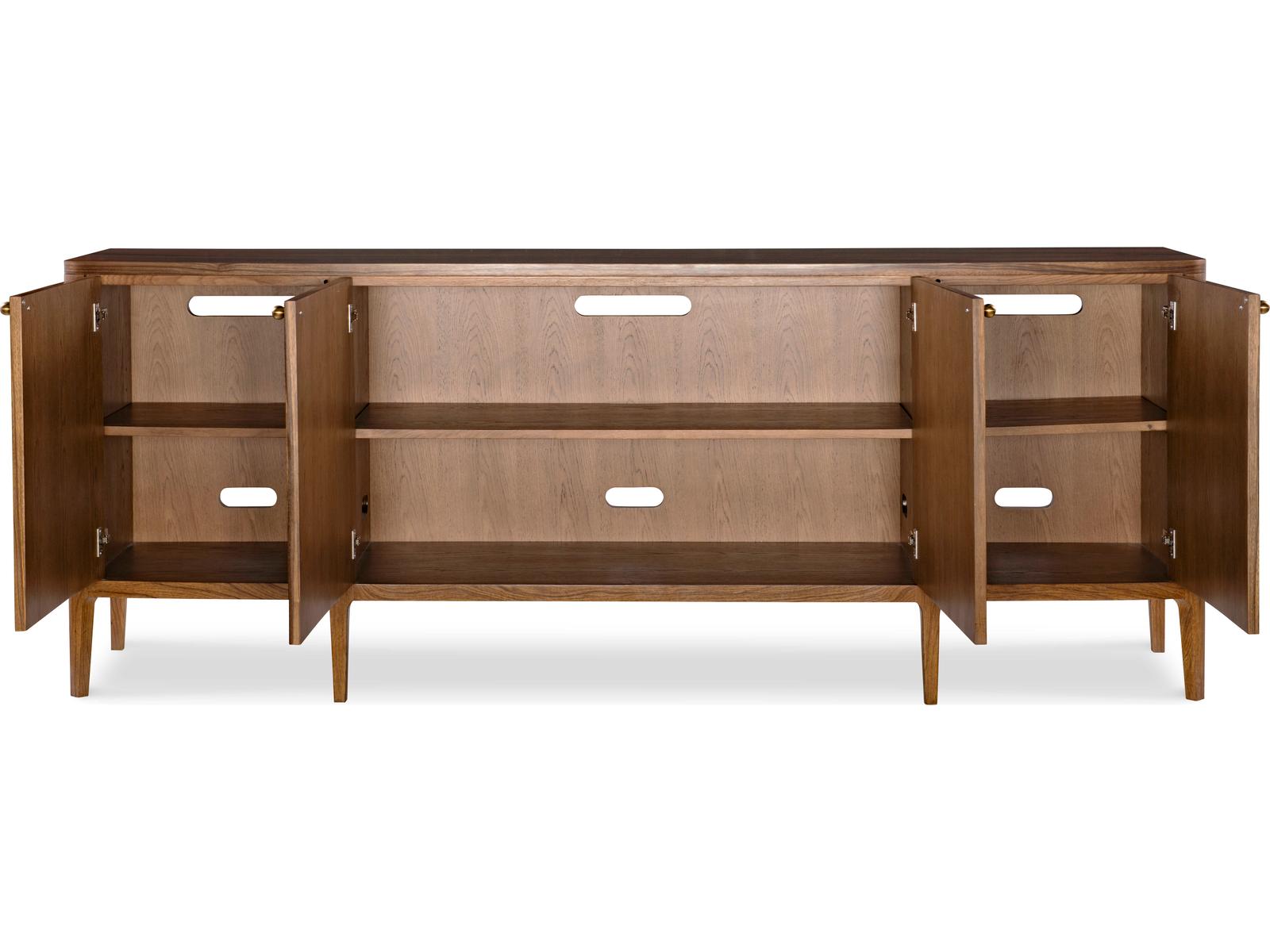 Paladin 90-Inch Rectangle Sideboard in Paldao Wood with Brass Knobs