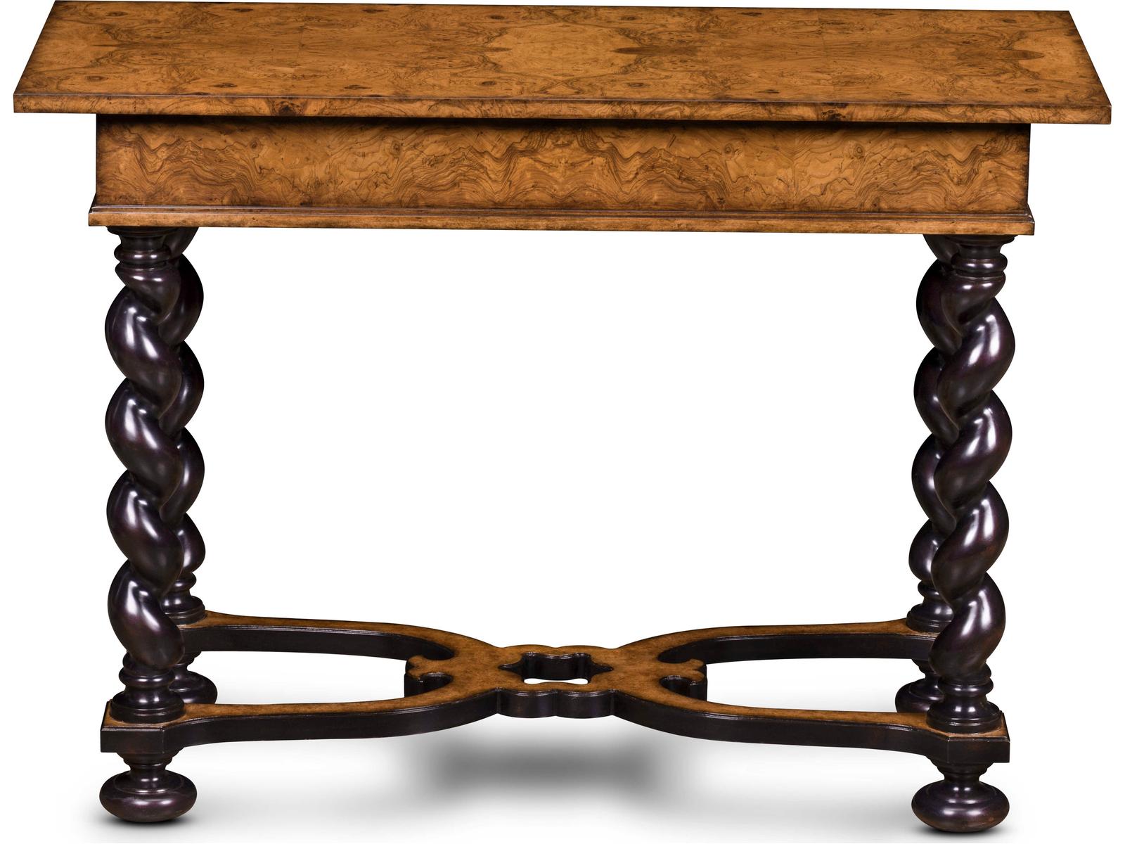 Milton Rectangular Wood End Table with Burl Veneer and Brass Pulls