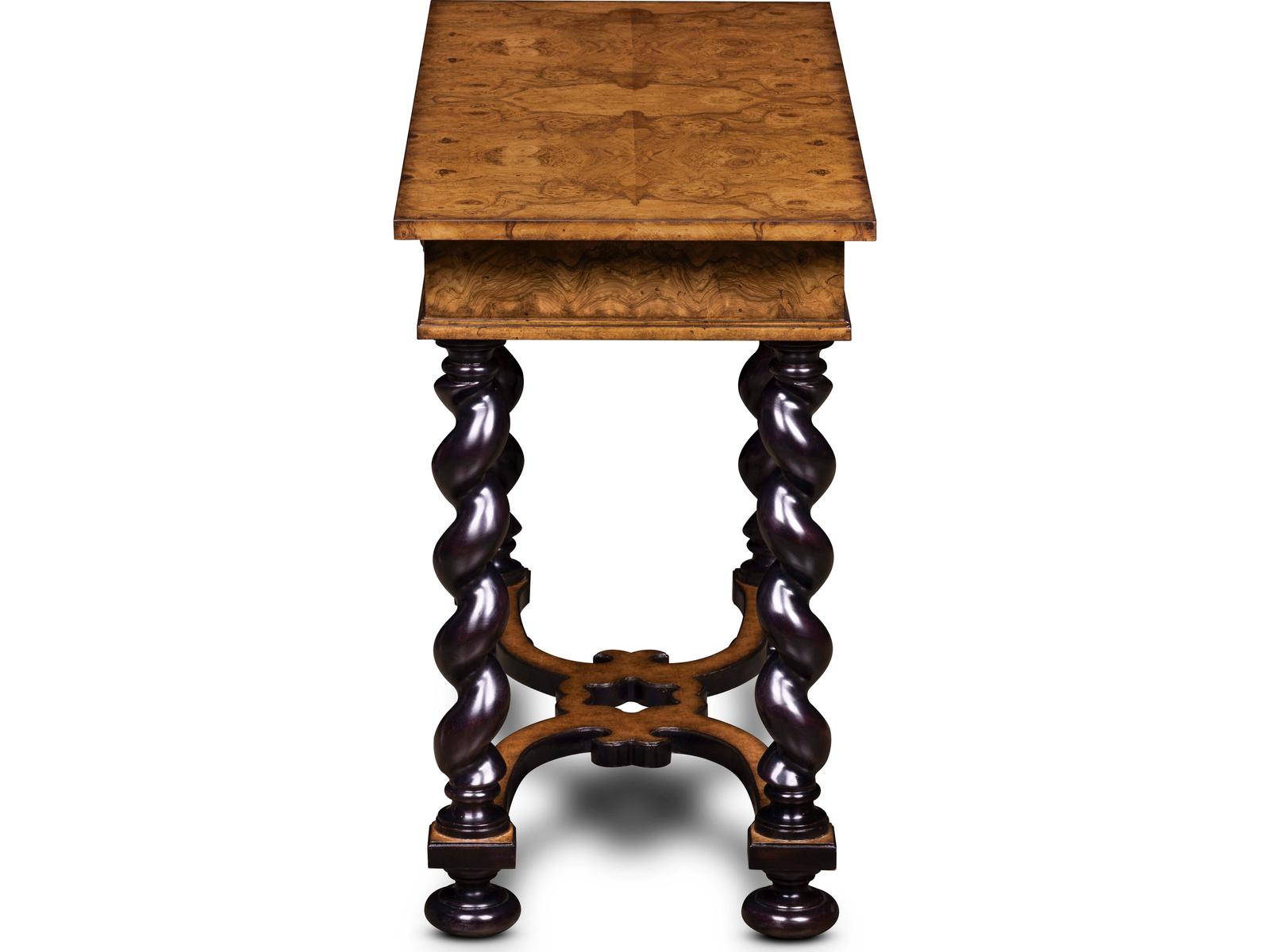 Milton Rectangular Wood End Table with Burl Veneer and Brass Pulls