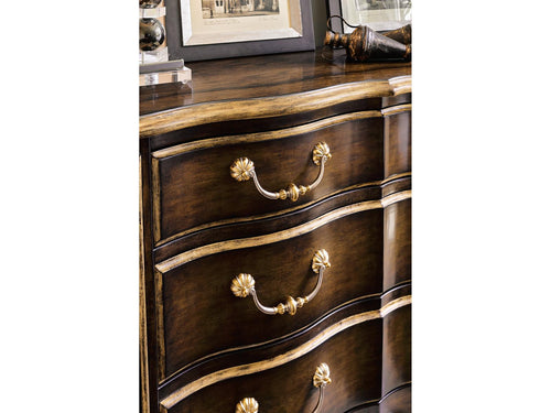 Aria 3-Drawer Mahogany Wood Dresser with Aged Gold Trim