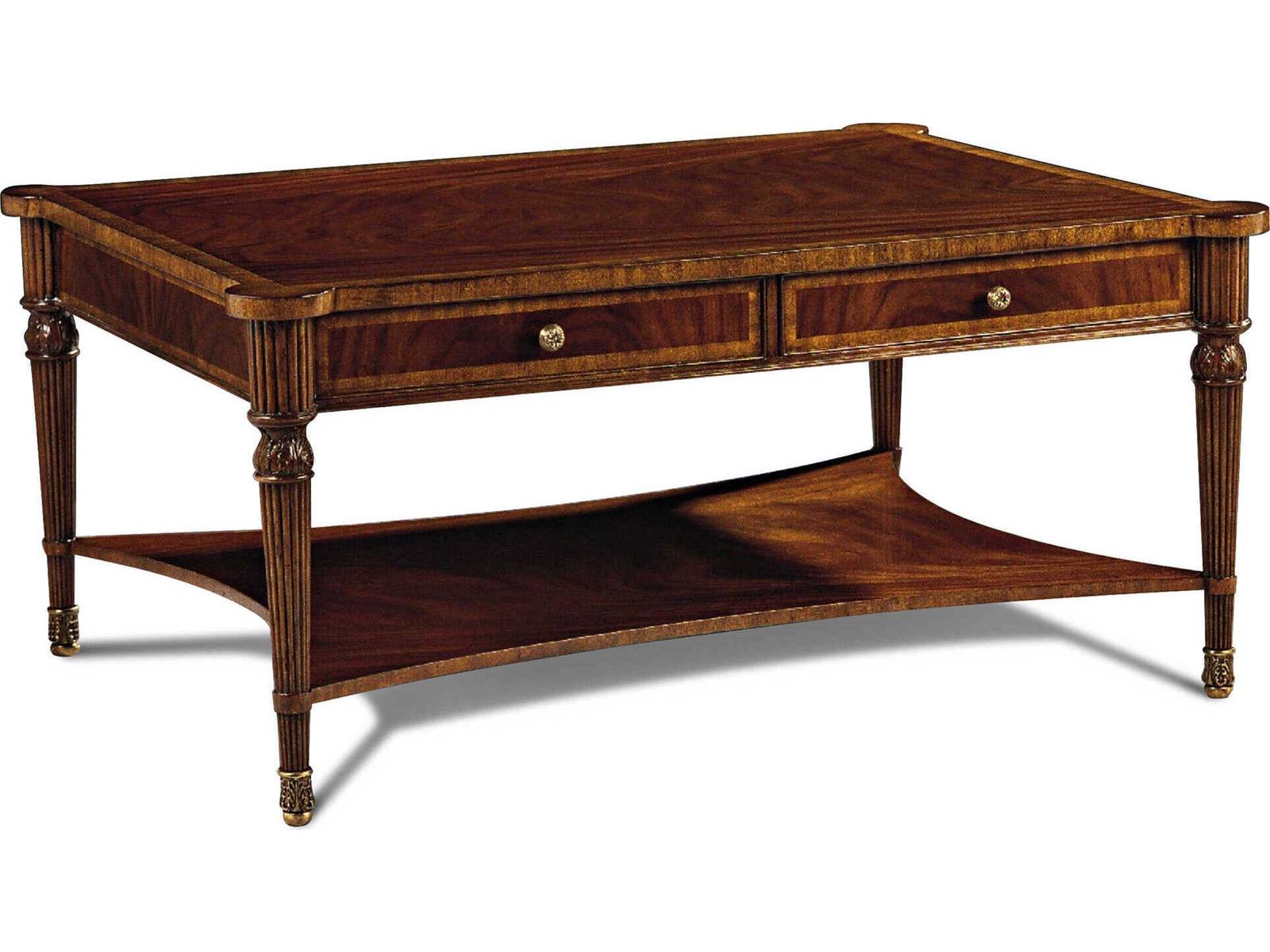 Port Rectangle Coffee Table in Crotch Mahogany and Brass