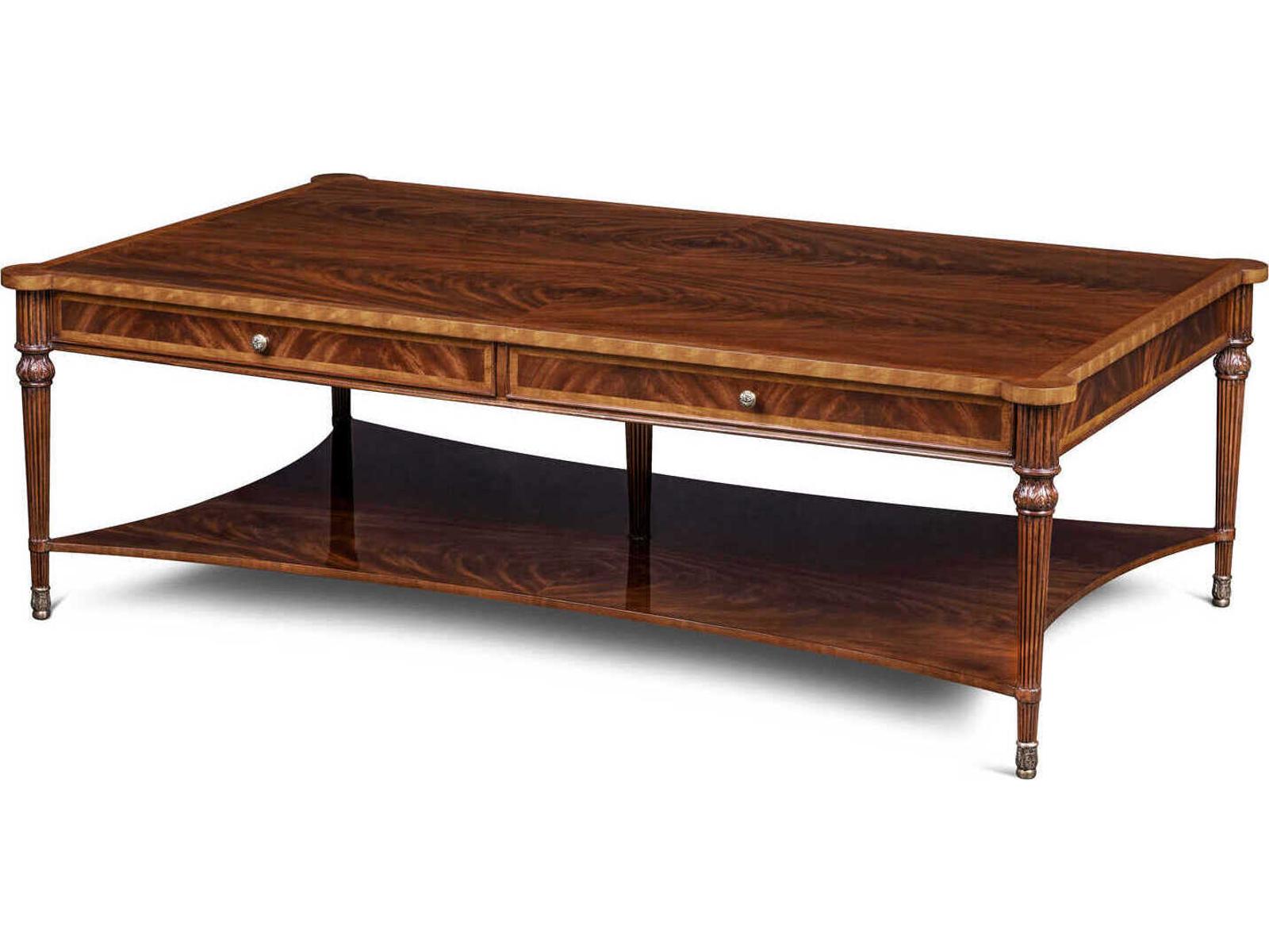 Lawson Rectangular Mahogany Wood Coffee Table with Brass Accents