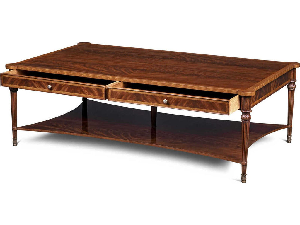 Lawson Rectangular Mahogany Wood Coffee Table with Brass Accents