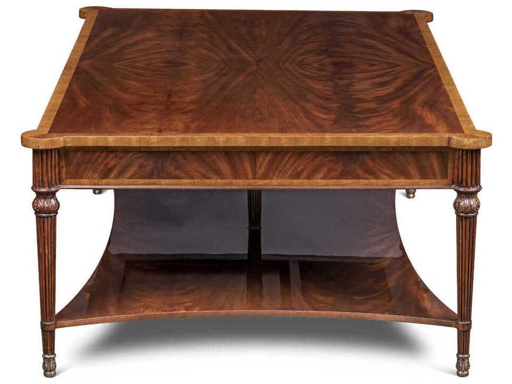 Lawson Rectangular Mahogany Wood Coffee Table with Brass Accents
