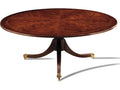 Armstrong Round Wood Mahogany Coffee Table with Brass Casters