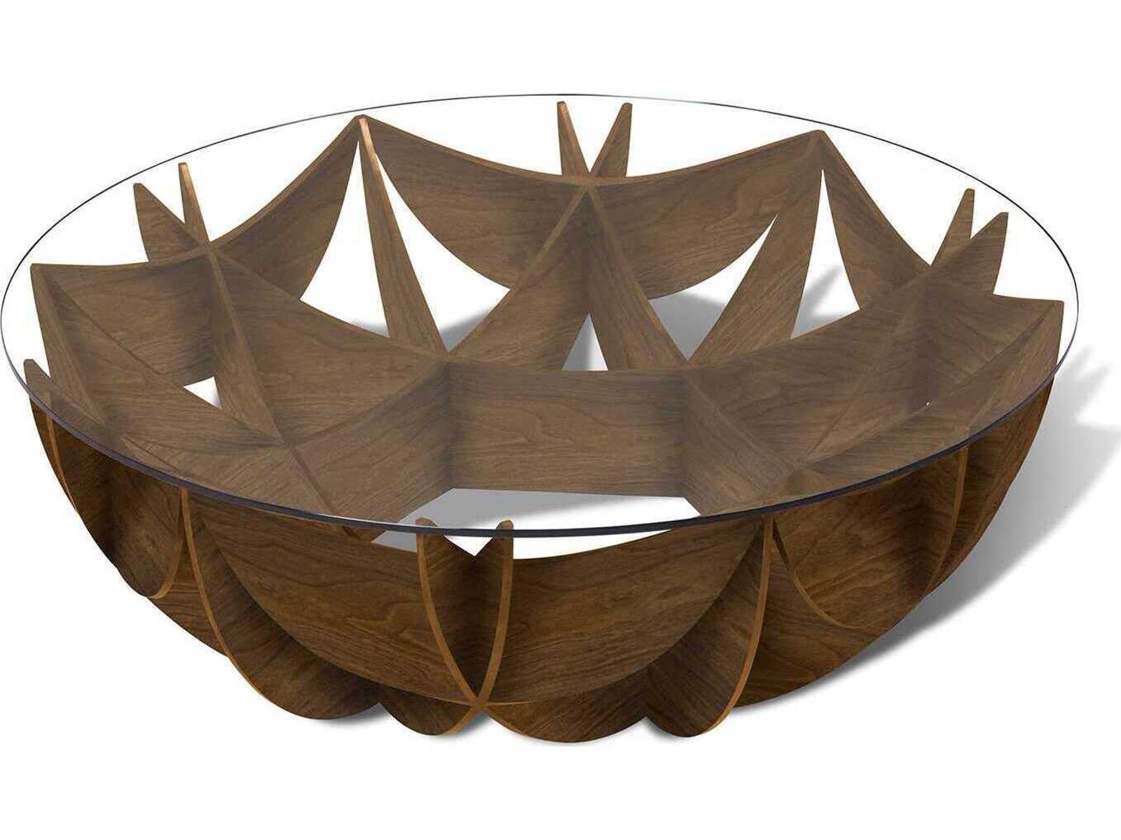 Honeycomb Round Glass American Walnut Coffee Table