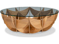 Oak Honeycomb Round Glass Coffee Table