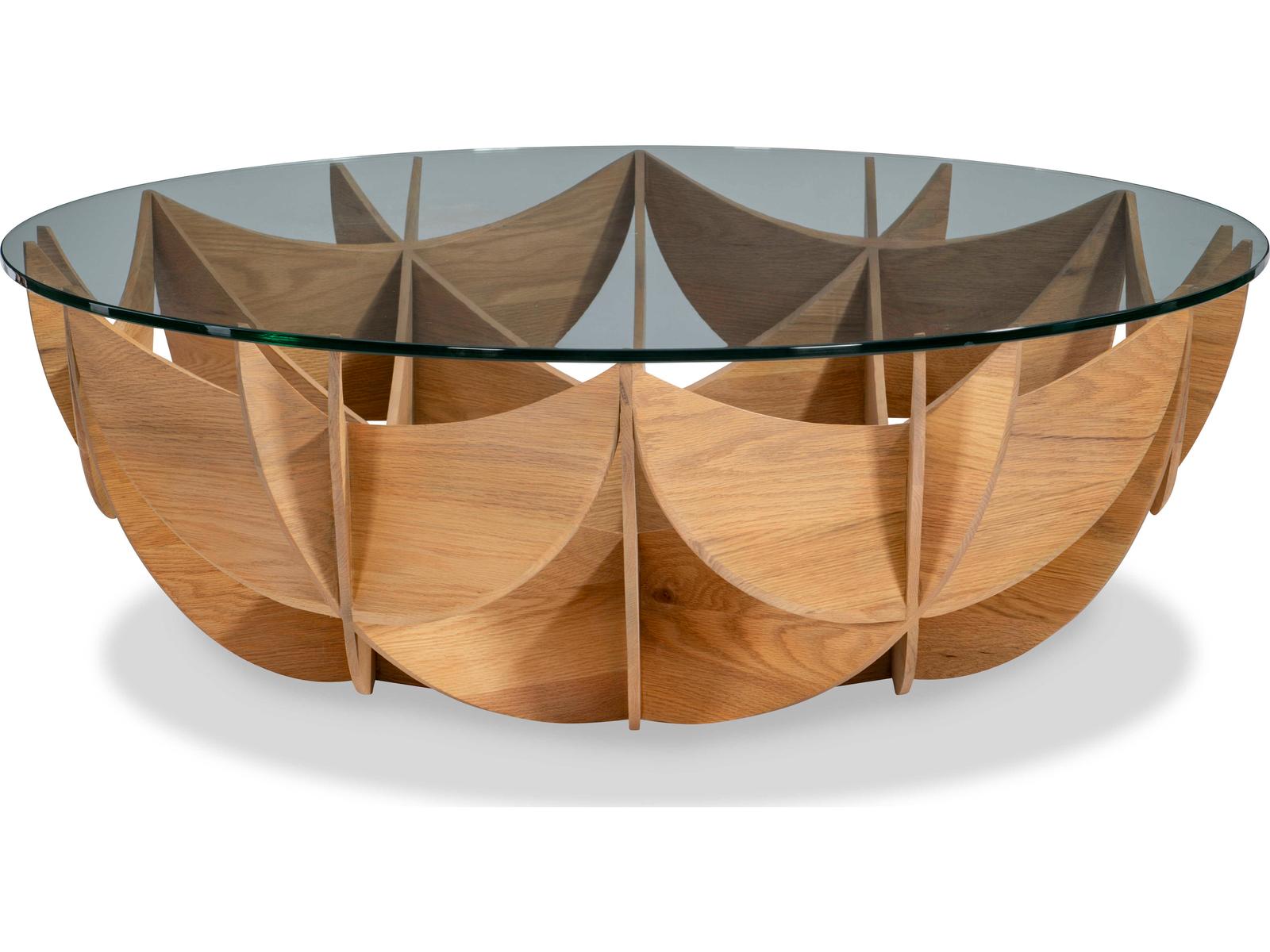 Oak Honeycomb Round Glass Coffee Table