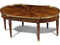 Starboard Oval Crotch Crown Walnut Cocktail Table with Brass Accents