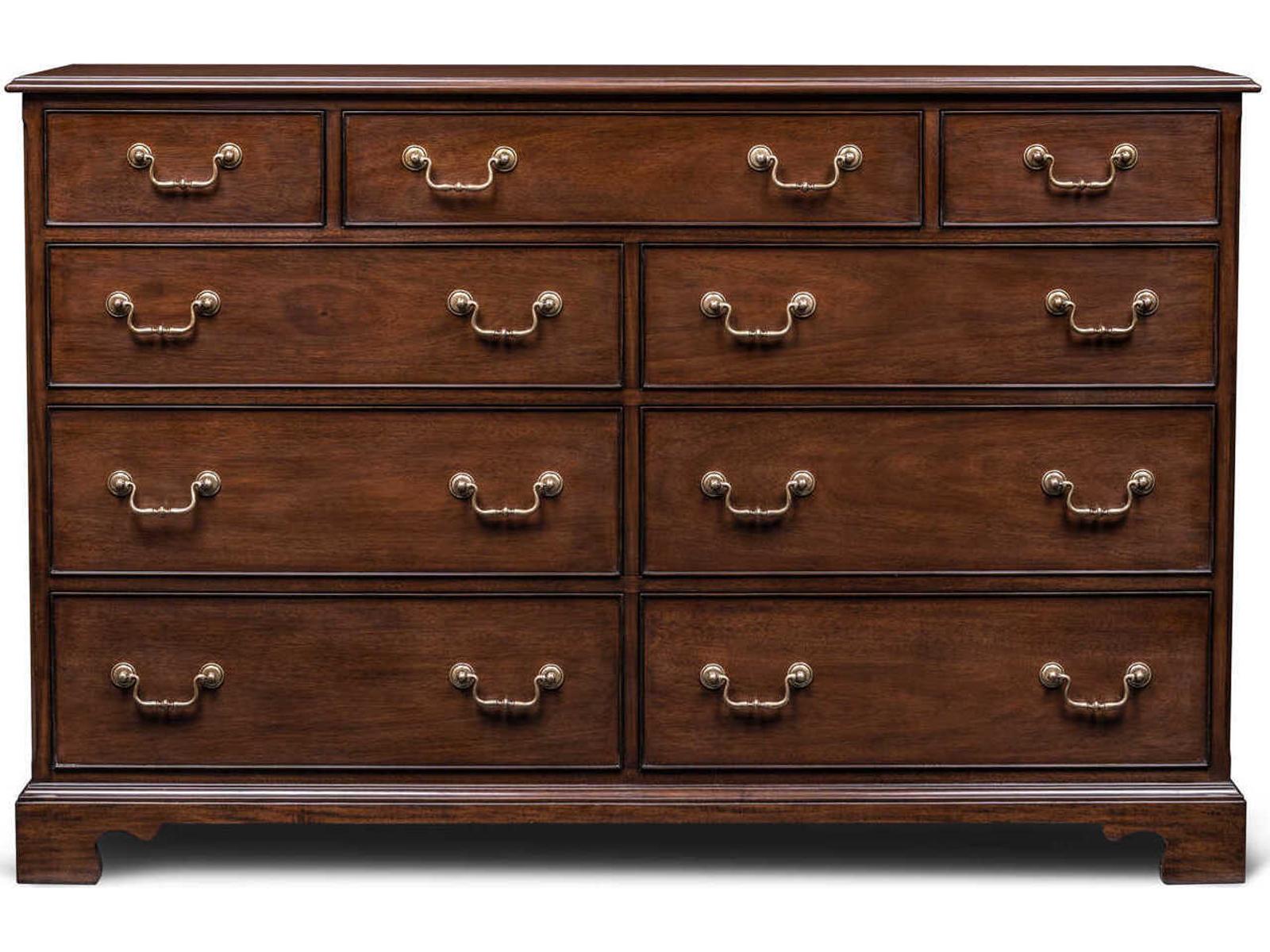 Einfalt 9-Drawer Double Dresser in Brown Mahogany with Brass Handles