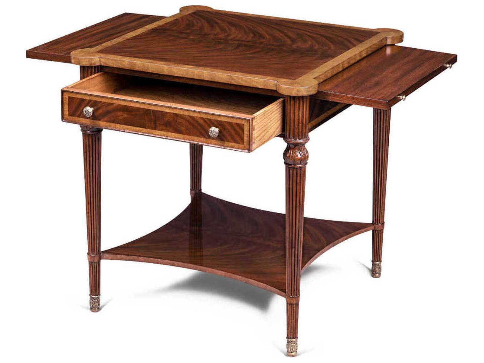 Carter Square End Table in Crotch Mahogany and Brass Accents