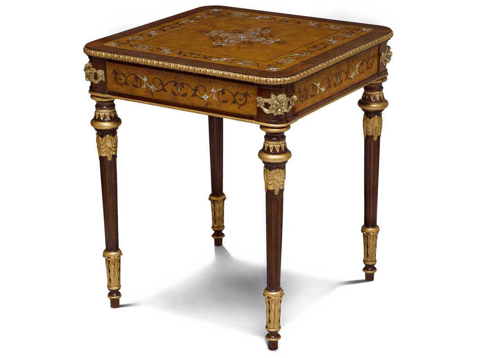 Finneas Square End Table in Myrtle Burl and Gold Gilt