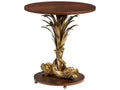 Octavia Round Side Table with Marquetry Inlay and Brass Base