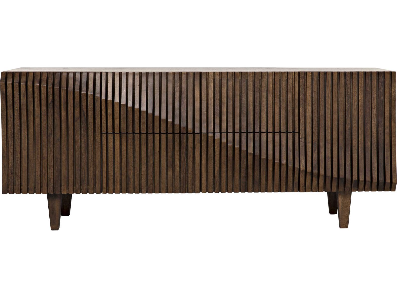 Jin Ho Dark Walnut Wood Sideboard with Hand-Carved Detail