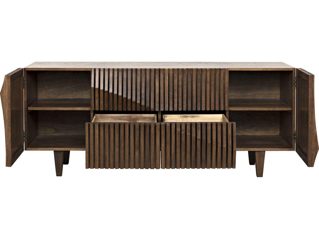 Jin Ho Dark Walnut Wood Sideboard with Hand-Carved Detail