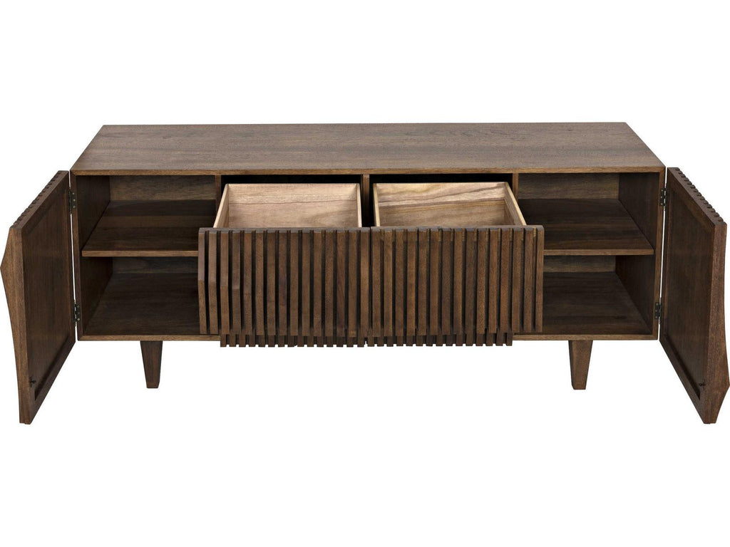Jin Ho Dark Walnut Wood Sideboard with Hand-Carved Detail