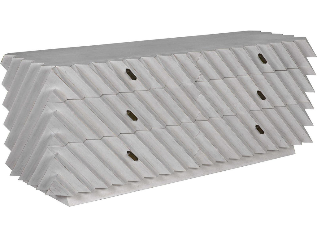 Hikaru 6-Drawer Double Dresser in White Wash with Brass Pulls
