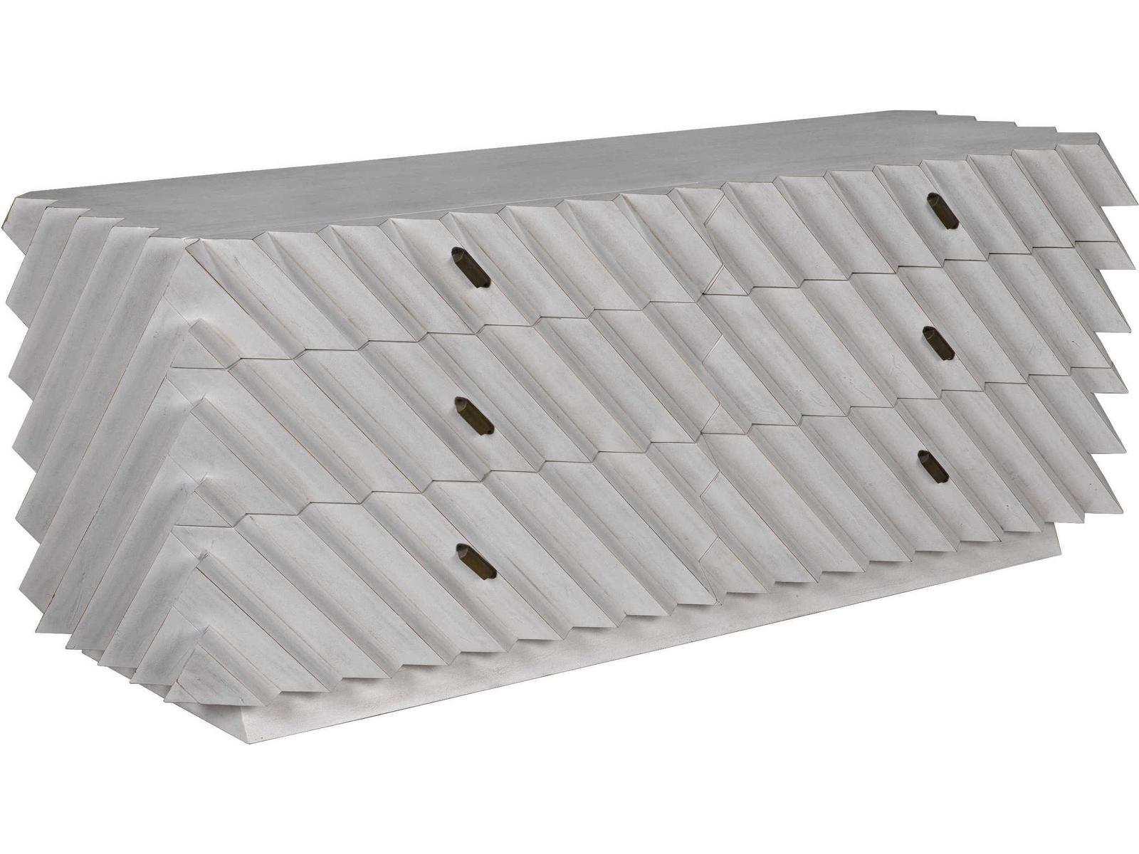 Hikaru 6-Drawer Double Dresser in White Wash with Brass Pulls