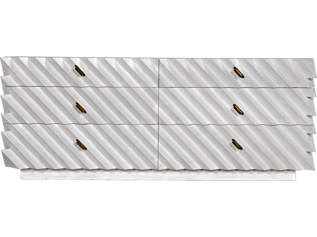 Hikaru 6-Drawer Double Dresser in White Wash with Brass Pulls