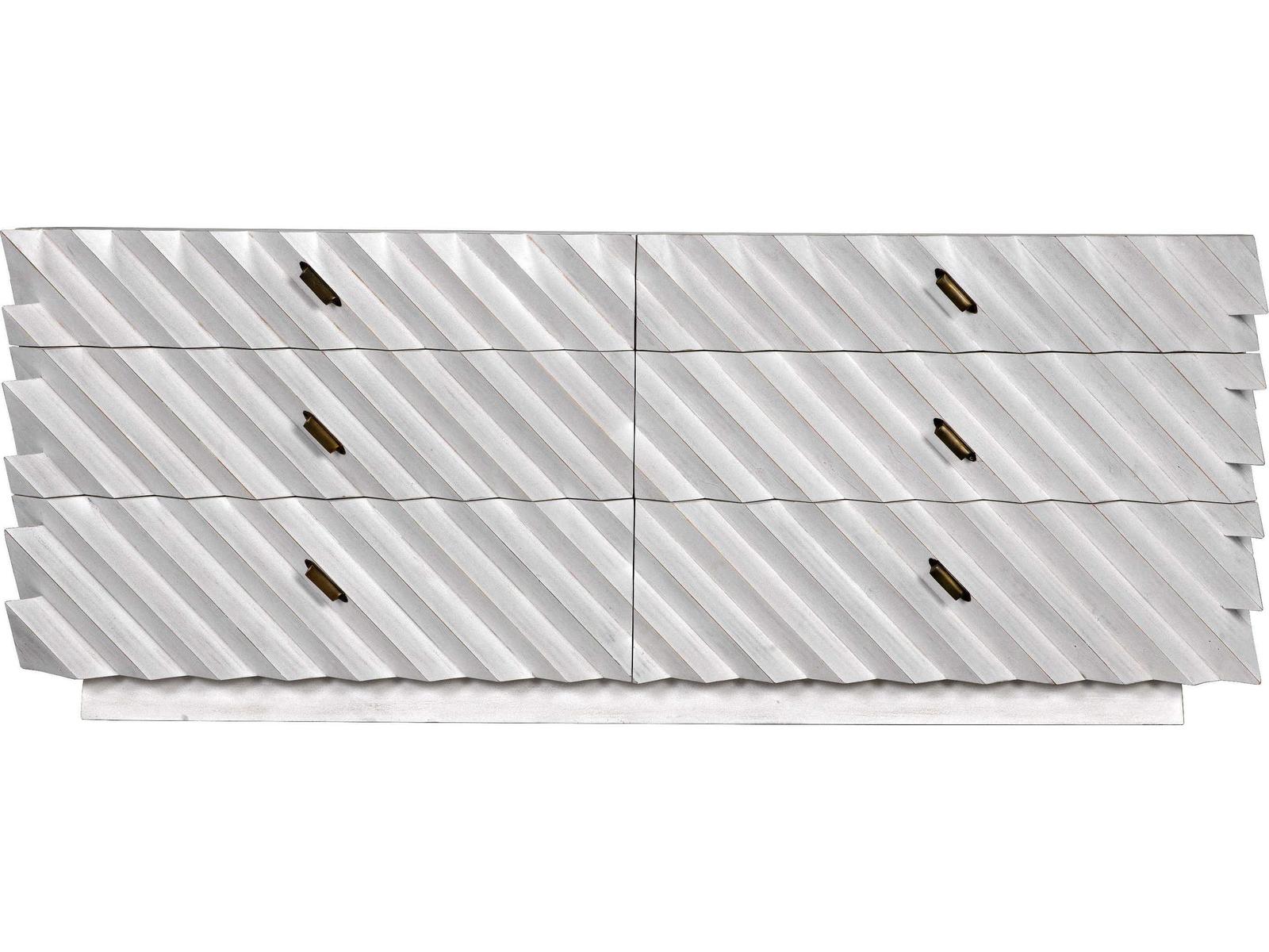 Hikaru 6-Drawer Double Dresser in White Wash with Brass Pulls