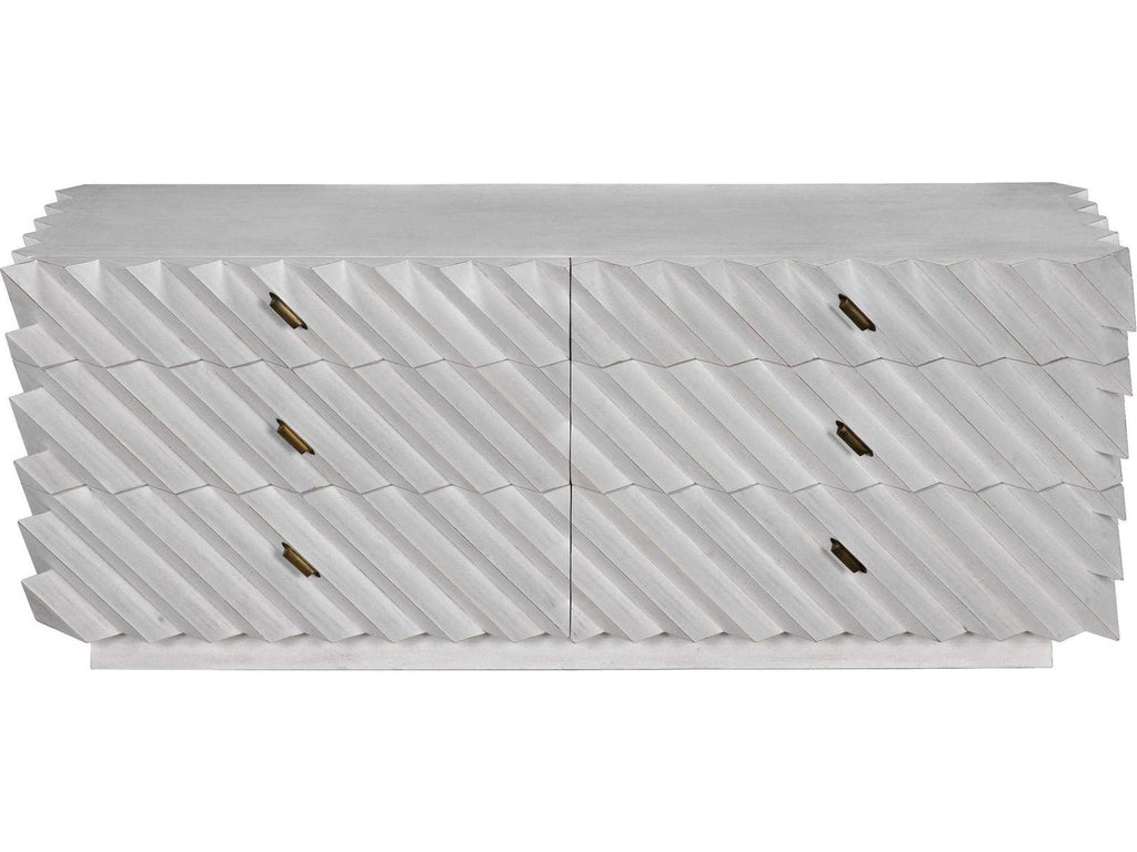 Hikaru 6-Drawer Double Dresser in White Wash with Brass Pulls
