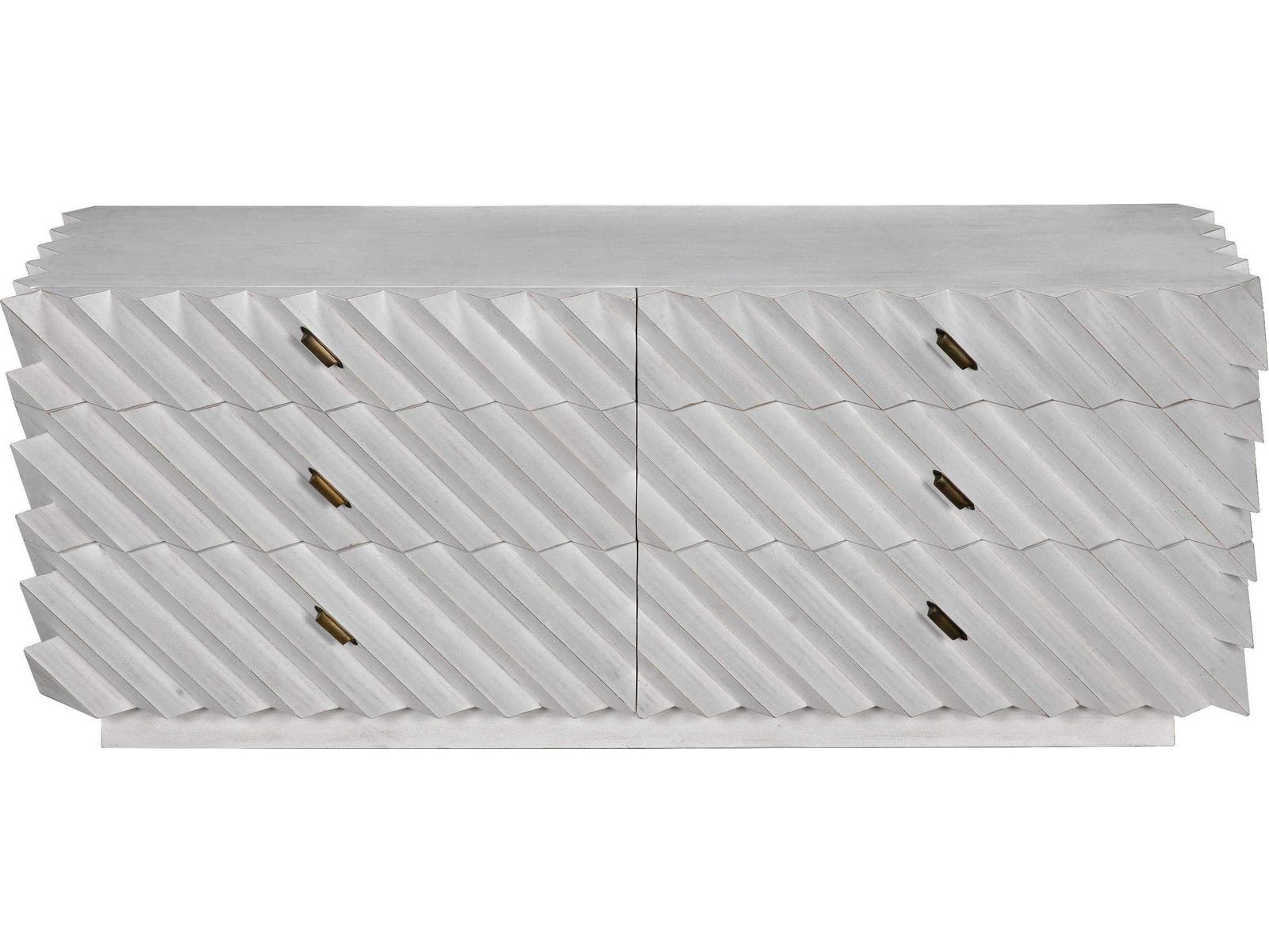 Hikaru 6-Drawer Double Dresser in White Wash with Brass Pulls