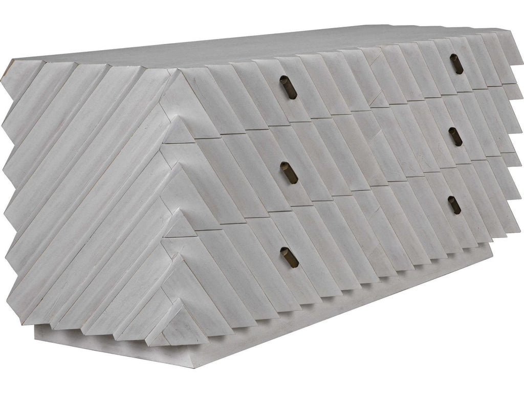 Hikaru 6-Drawer Double Dresser in White Wash with Brass Pulls