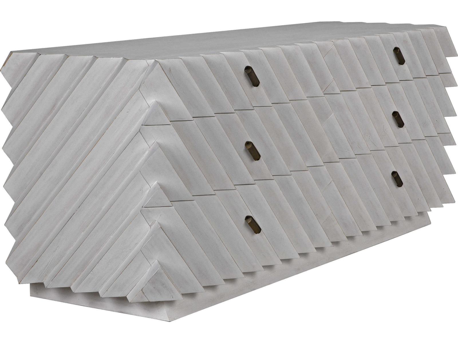 Hikaru 6-Drawer Double Dresser in White Wash with Brass Pulls