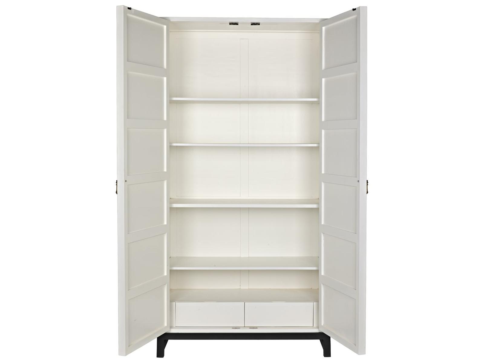Maharadscha Solid White Mahogany Wood Hutch with Matte Black Base