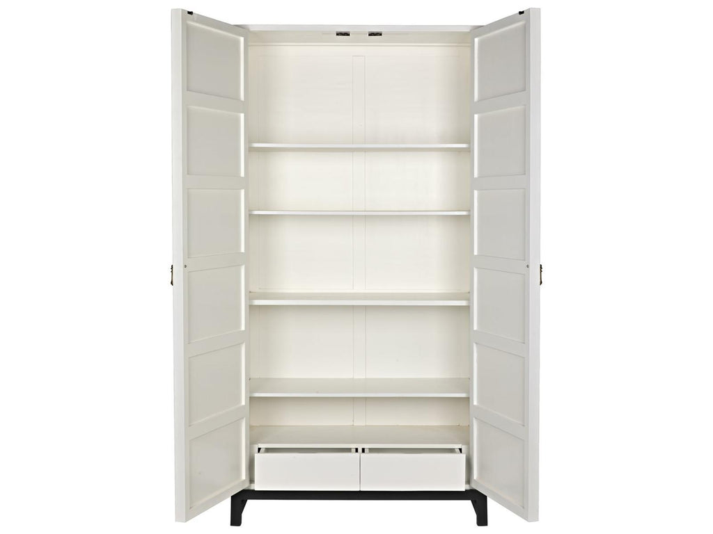 Maharadscha Solid White Mahogany Wood Hutch with Matte Black Base