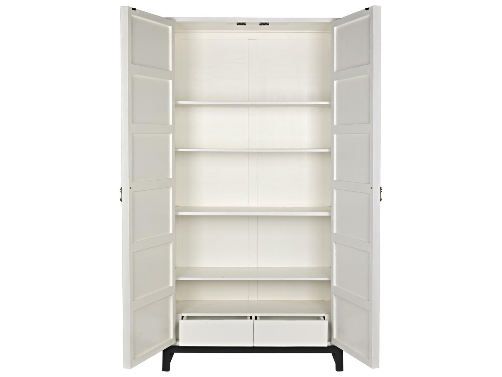Maharadscha Solid White Mahogany Wood Hutch with Matte Black Base