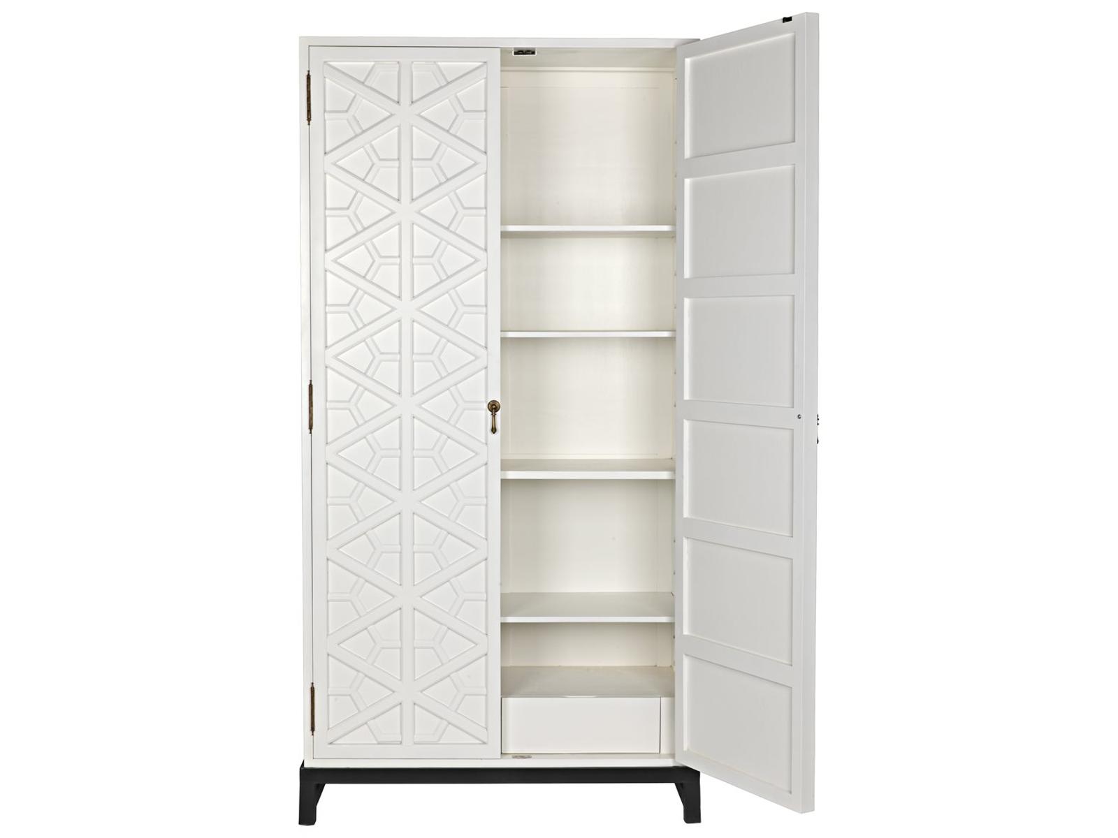 Maharadscha Solid White Mahogany Wood Hutch with Matte Black Base