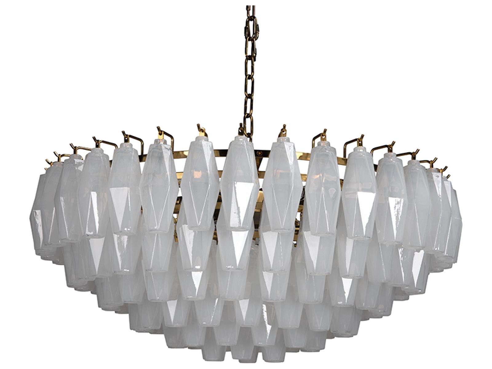 Noir Ludmilla 9-Light Tiered Chandelier in Antique Brass with White Glass