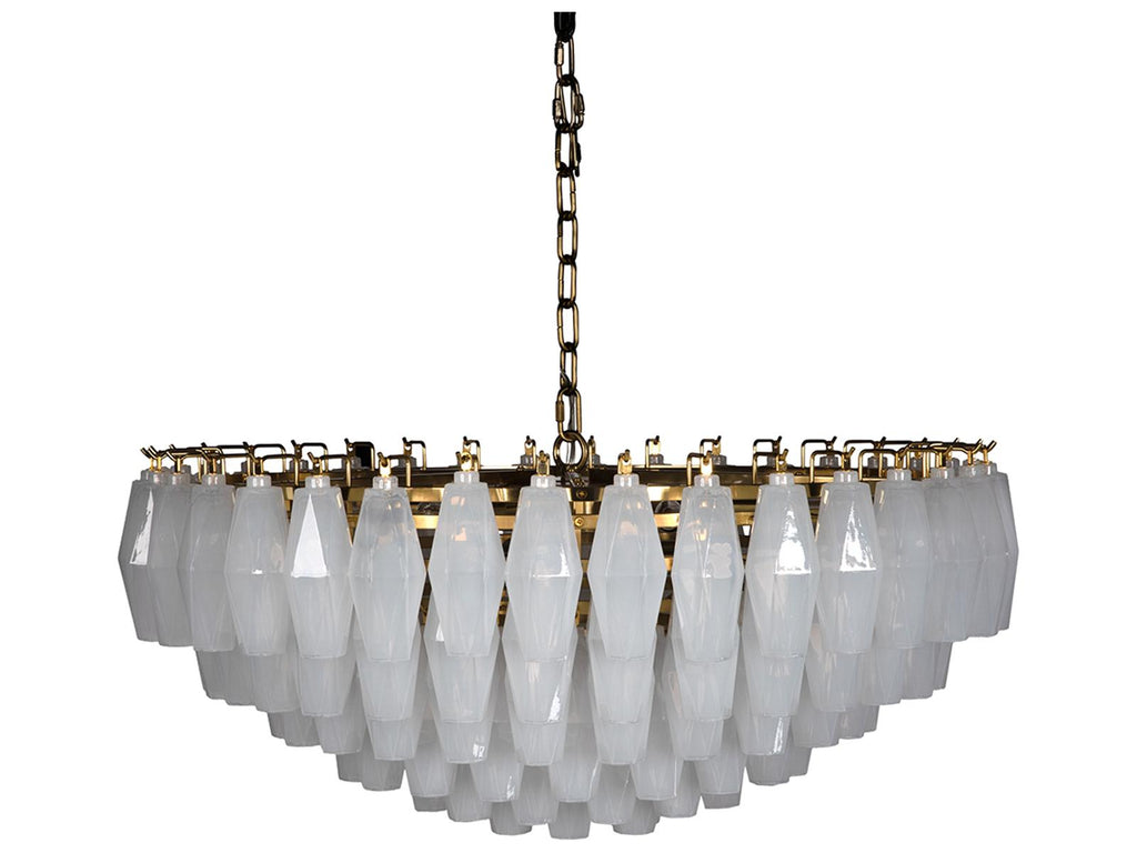 Noir Ludmilla 9-Light Tiered Chandelier in Antique Brass with White Glass