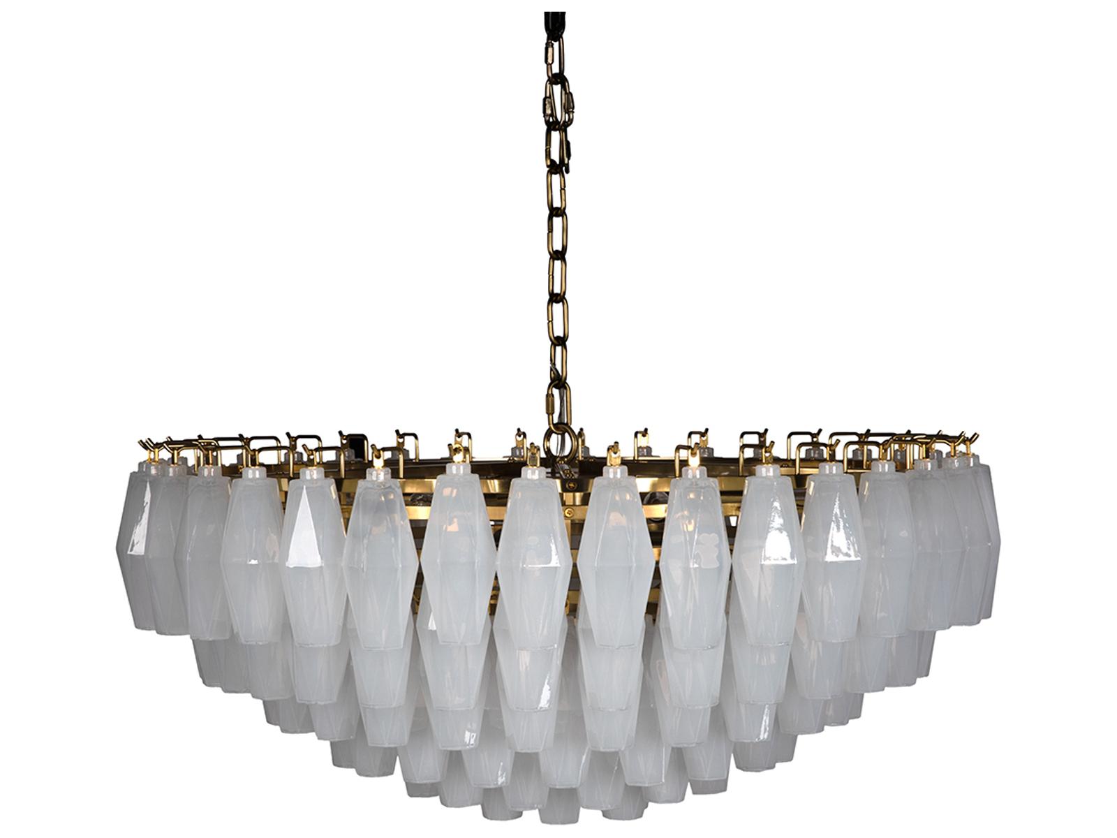 Noir Ludmilla 9-Light Tiered Chandelier in Antique Brass with White Glass