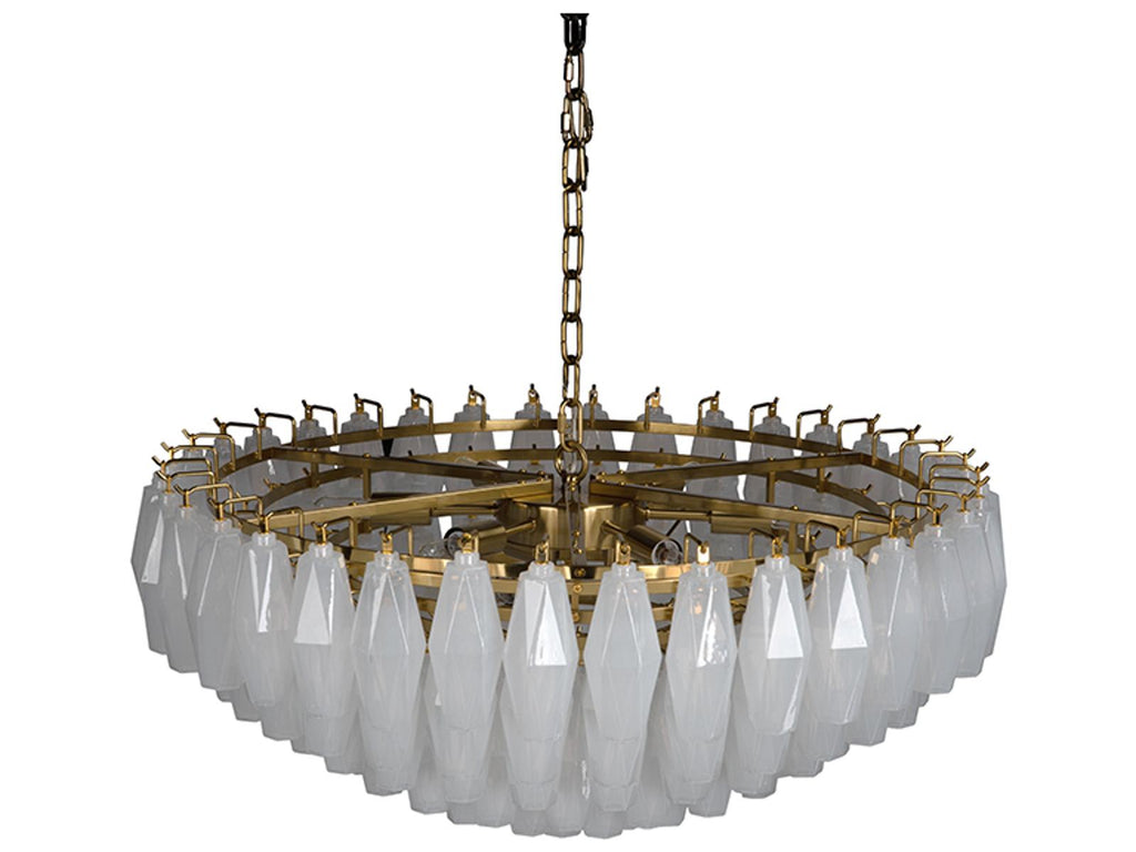 Noir Ludmilla 9-Light Tiered Chandelier in Antique Brass with White Glass