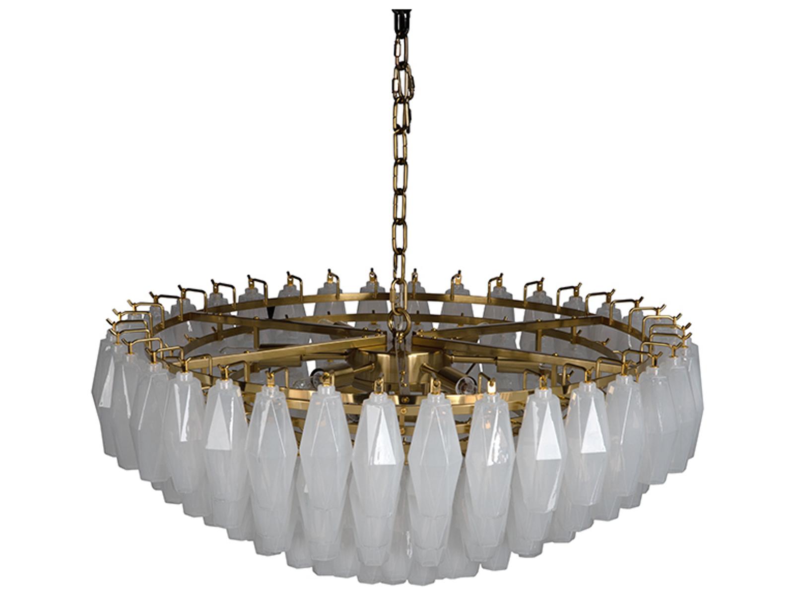 Noir Ludmilla 9-Light Tiered Chandelier in Antique Brass with White Glass