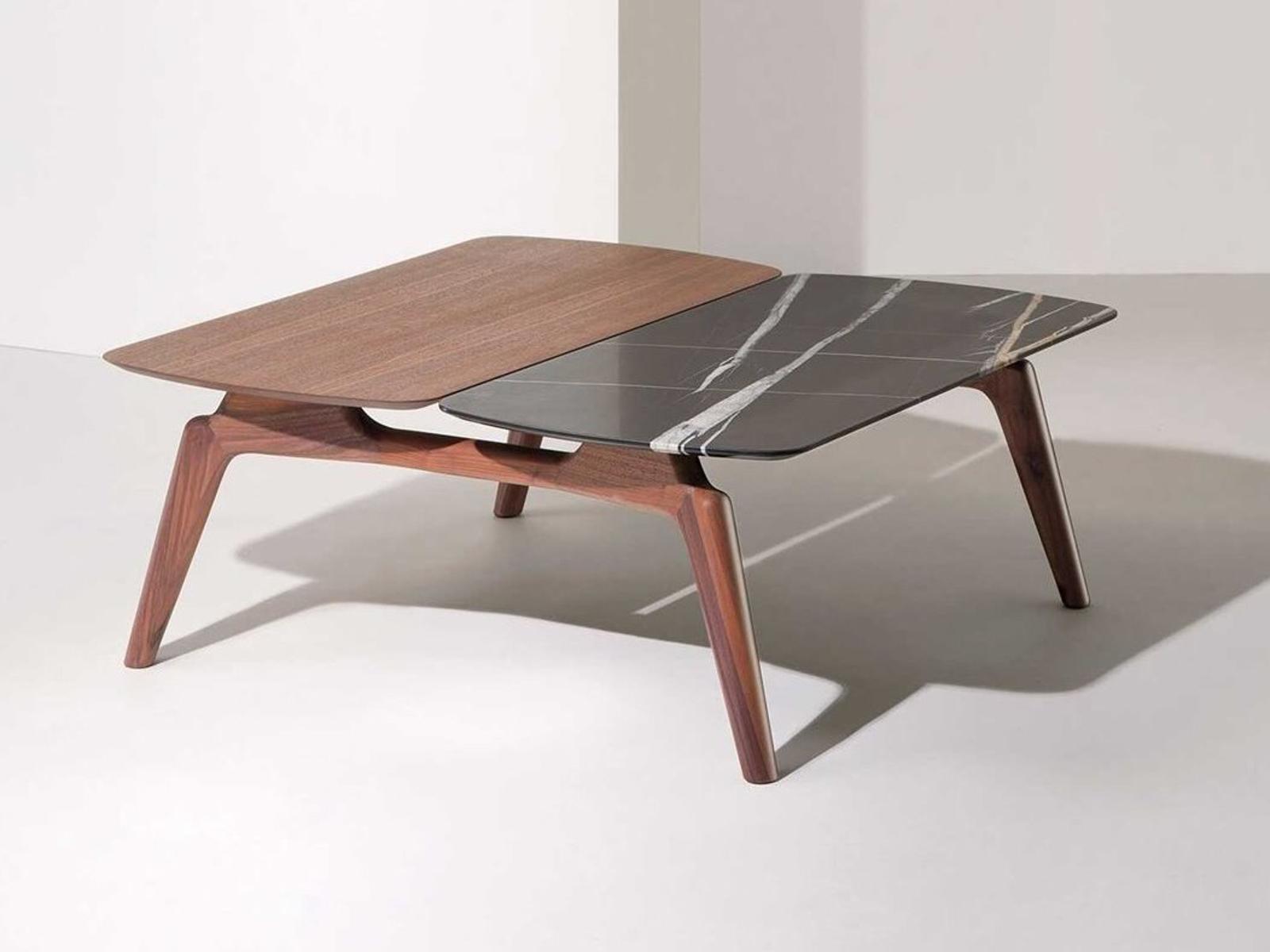 Mesa Mixta Rectangular Marble Walnut Coffee Table by Andres Martinez