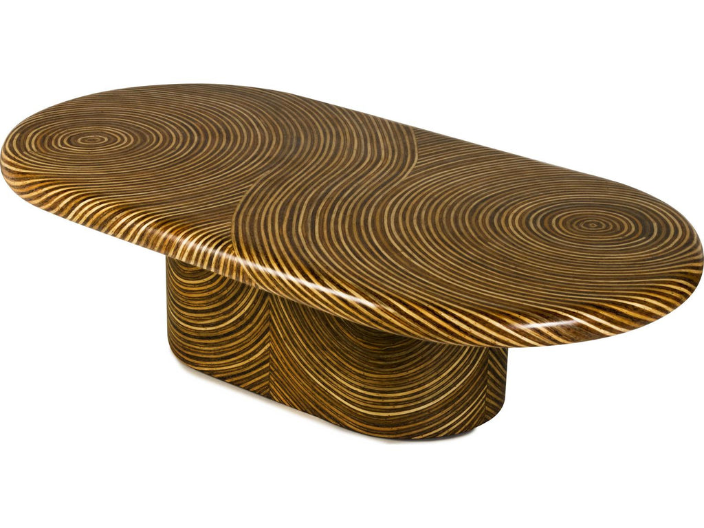 Showtime Oval Coffee Table with Rattan and Coco Twig Inlay
