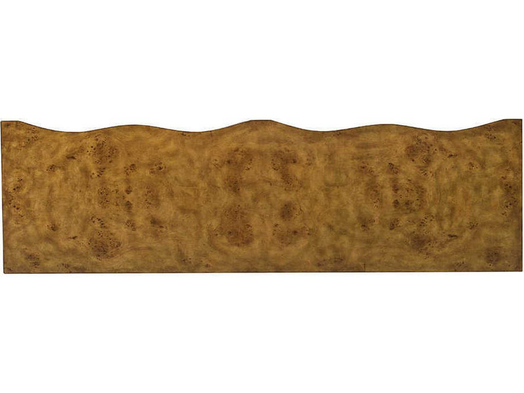 Serpentine 6-Drawer Double Dresser in Rustic Burl with Brass Hardware