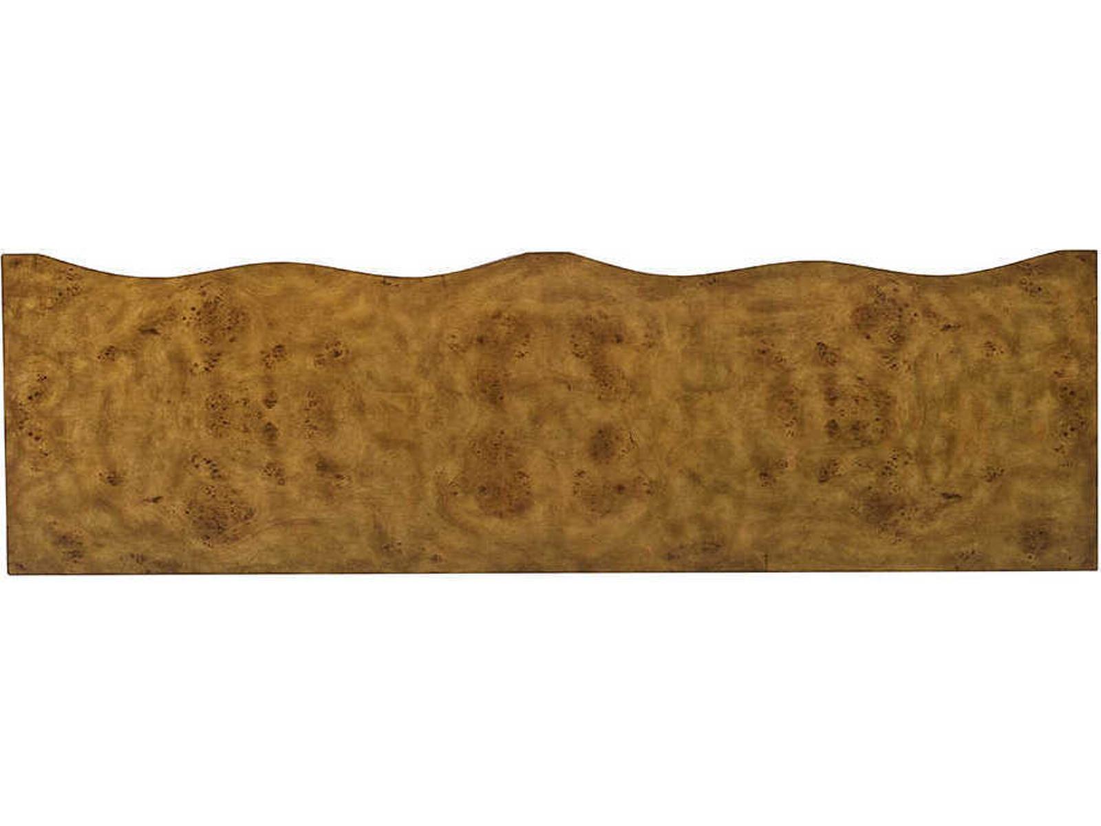 Serpentine 6-Drawer Double Dresser in Rustic Burl with Brass Hardware