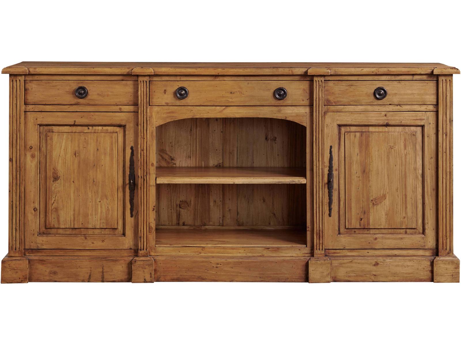 84-Inch Pine Wood European Sideboard with Open Arch and Adjustable Shelves