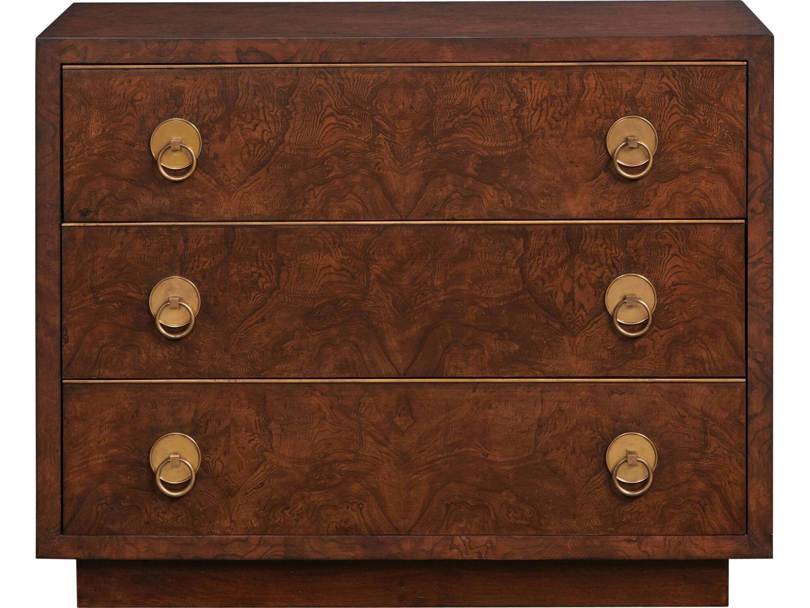 3-Drawers Brown Mahogany Wood Nightstand
